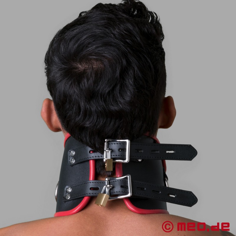 BDSM Posture Collar lær - svart/rød