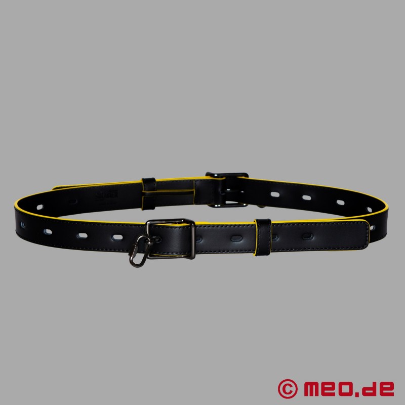 Cinturón bondage de piel de becerro - Negro/Amarillo