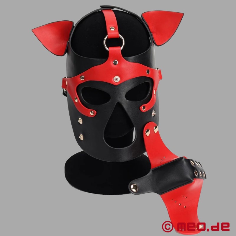 Playful Pup Hood - Maska v črni/rdeči barvi