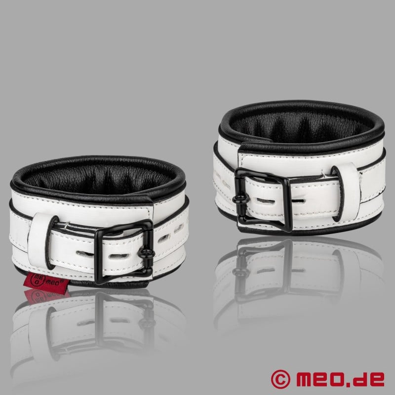 White leather ankle cuffs, lockable and padded - VENEZIA