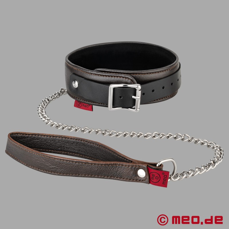 BDSM Halsband aus Ziegenleder mit Leine - FAUBOURG