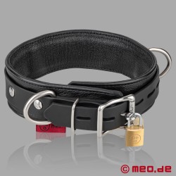 BDSM-læderhalsbånd, låsbart og polstret