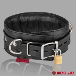  Låsbart bondagehalsband i läder - Bred version