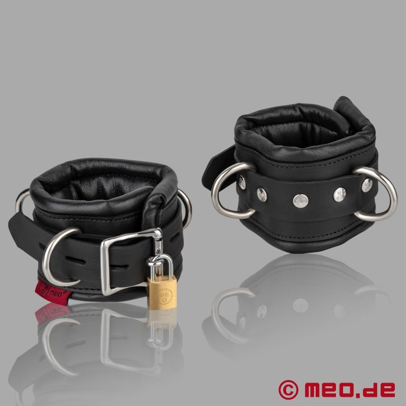 Padded Lockable Leather Wrist Cuffs - Black Berlin Collection