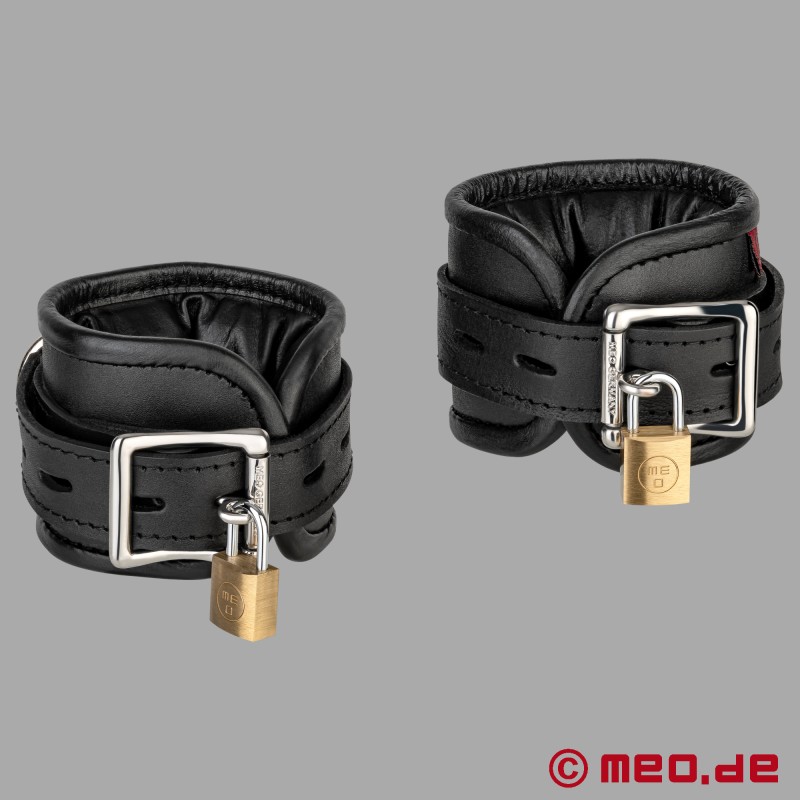 Leather ankle cuffs, padded - black - AMSTERDAM