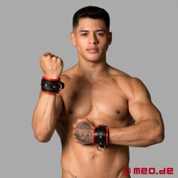 Leren polsboeien, gevoerd, zwart/rood, collectie Amsterdam - Thumbnail