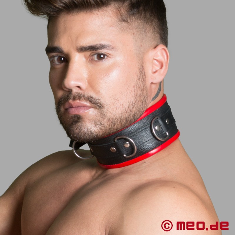 Collar BDSM de cuero - negro/rojo - Amsterdam