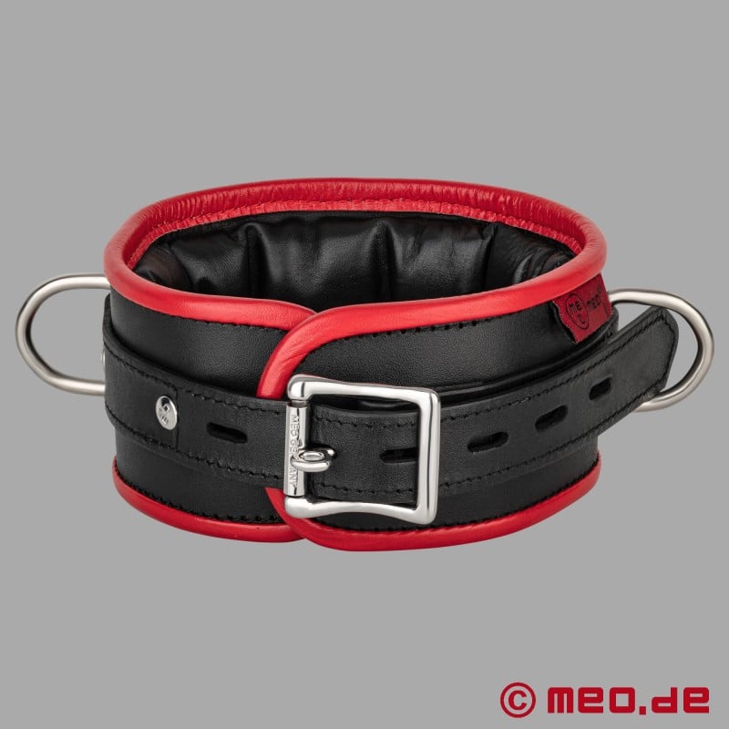 Leren BDSM halsband - zwart/rood - Amsterdam