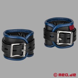Leather ankle cuffs, padded - black / blue - AMSTERDAM