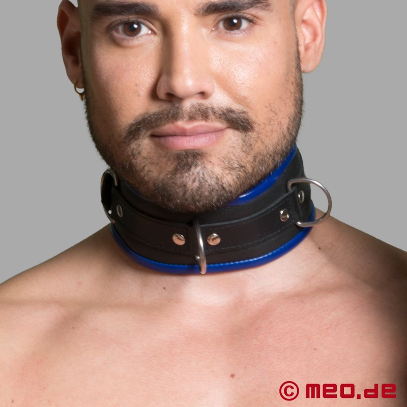 BDSM Leren Halsband - Zwart/Blauw - Amsterdam