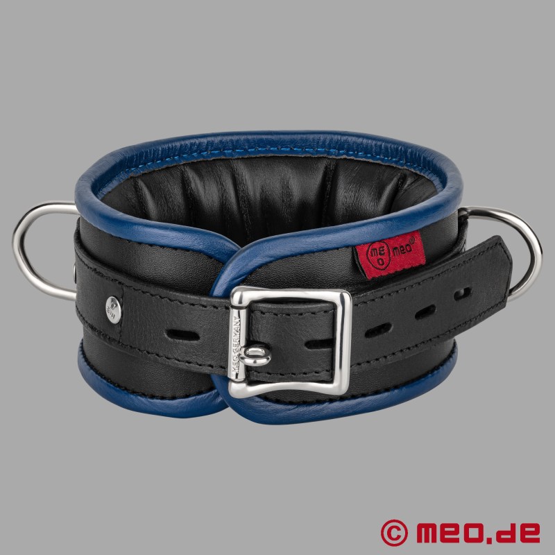 BDSM Halsband aus Leder – schwarz/blau – Amsterdam