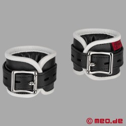 Handfesseln aus Leder, gepolstert - schwarz / weiß - AMSTERDAM