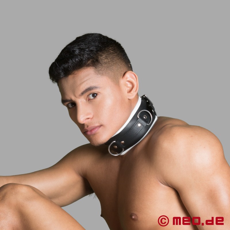 BDSM nyakörv bőrből - fekete/fehér - Amsterdam - 1
