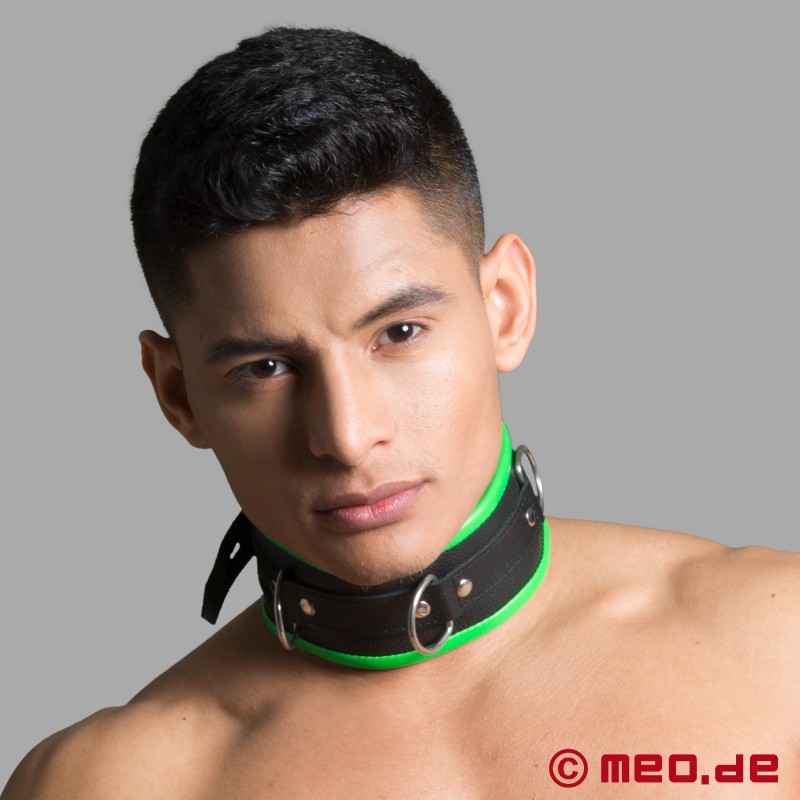 BDSM leather collar - black/green - Amsterdam