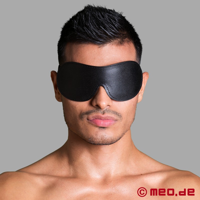 Máscara para os olhos em pele de bezerro BDSM - com fita flexível para a cabeça - 1