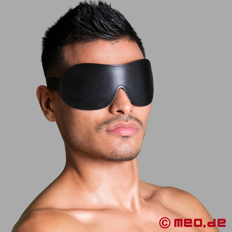 BDSM kalfslederen blinddoek - met flexibele hoofdband - 3