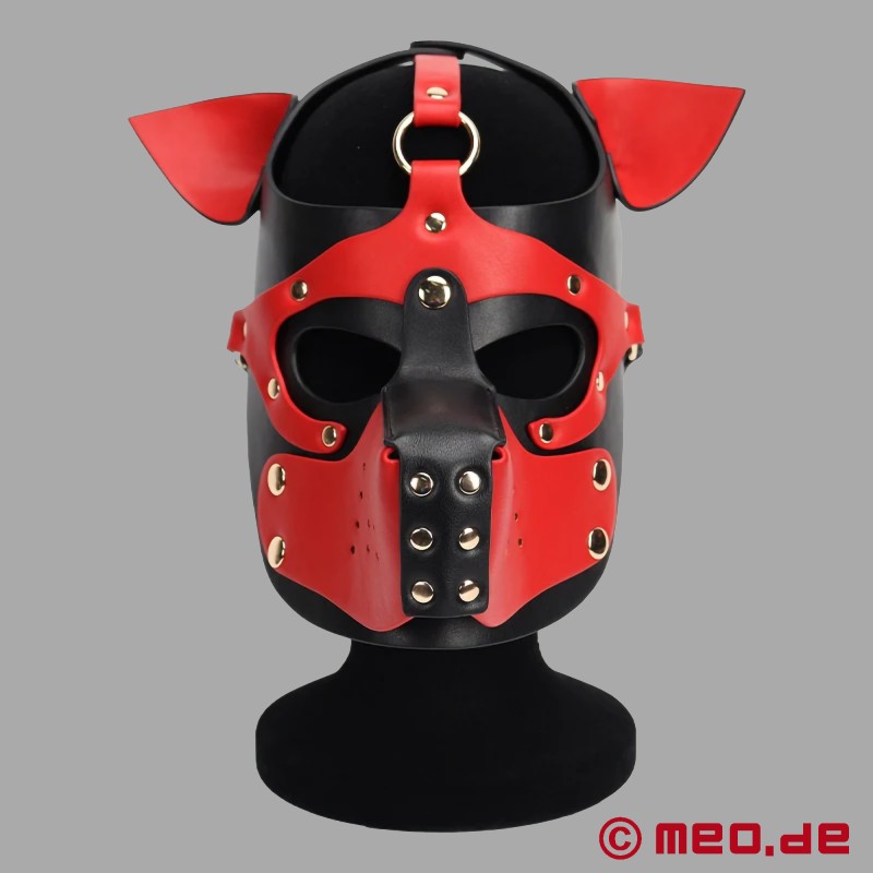 Playful Pup Hood - Mask i svart/röd