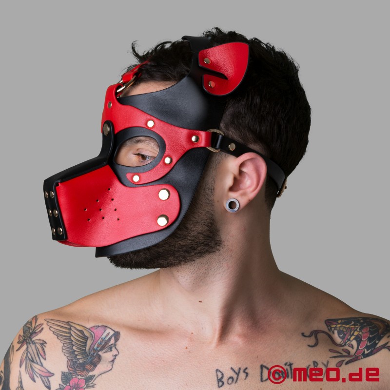 Playful Pup Hood - Mask in black and red