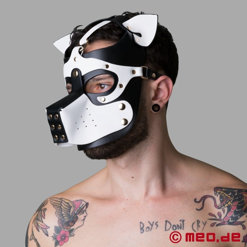 Playful Pup Hood - Mask in black and white