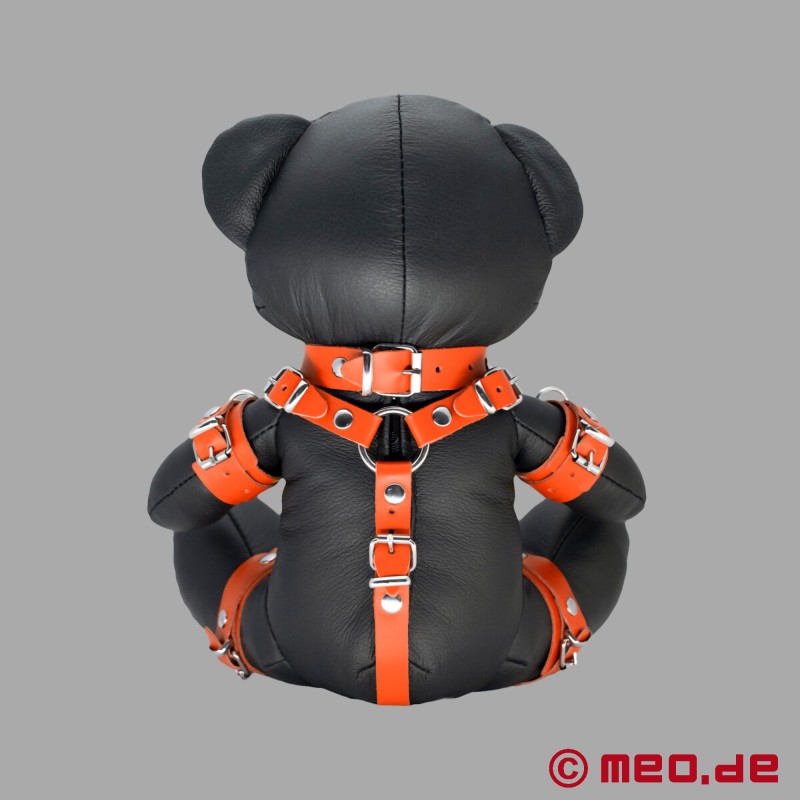 BDSM teddy bear made of leather - Orange Ollie