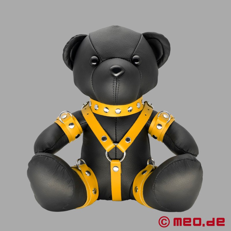 BDSM teddy bear made of leather - Yellow Yoyo