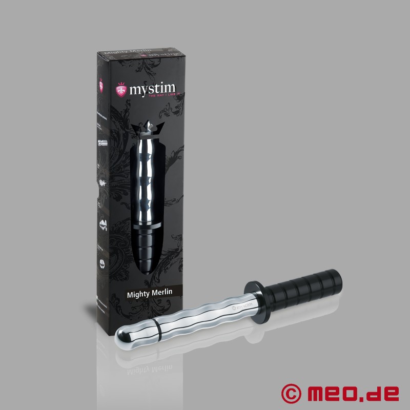 Mighty Merlin Dildo ar rokturi - elektrostimulācija no mīksta līdz cietam Mystim