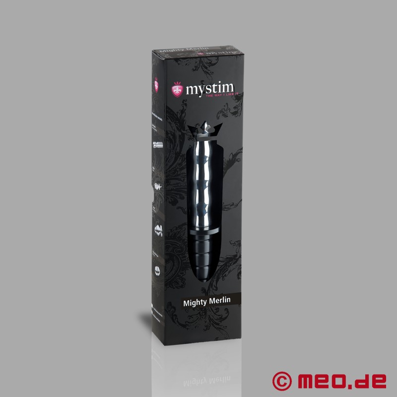 Mighty Merlin Dildo ar rokturi - elektrostimulācija no mīksta līdz cietam Mystim