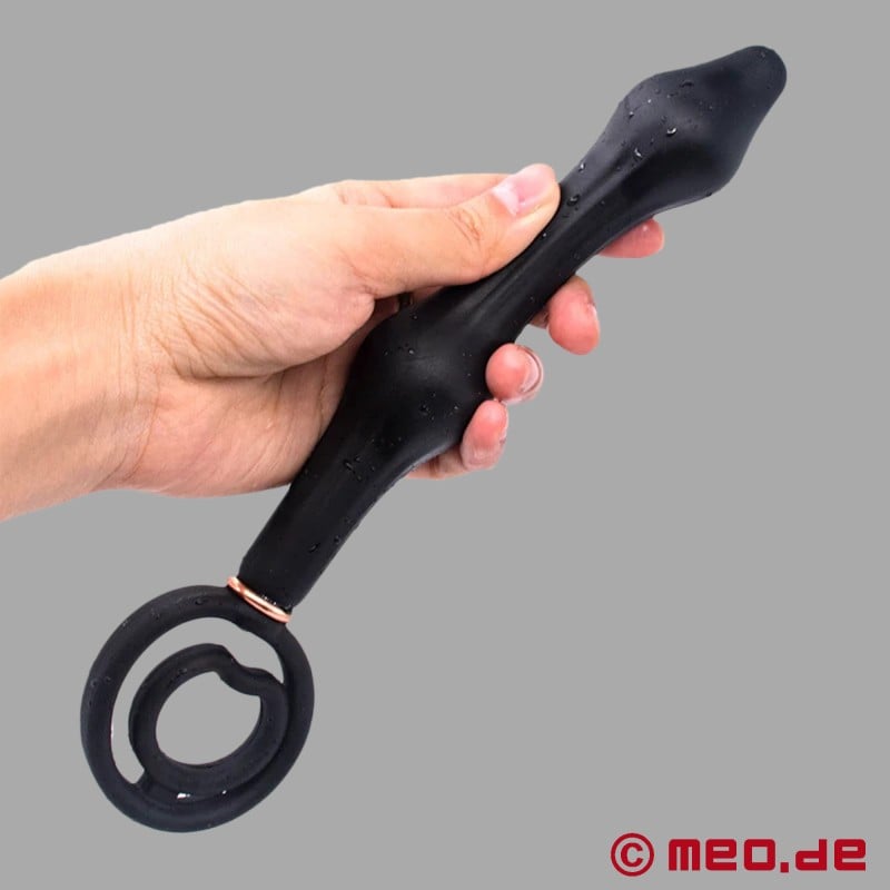 Inflatable XL anal beads with weights and a cock ring