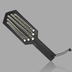 Hardcore Impact Play - BDSM-paddle valmistettu satulanahasta ja teräksestä - Thumbnail