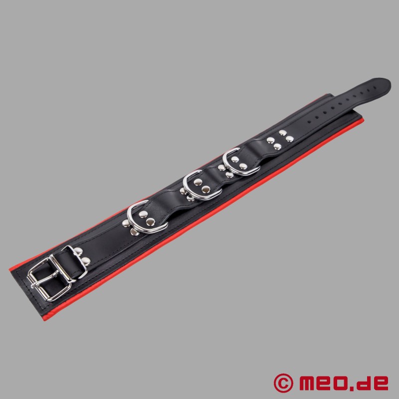 Leather Bondage Collar black red