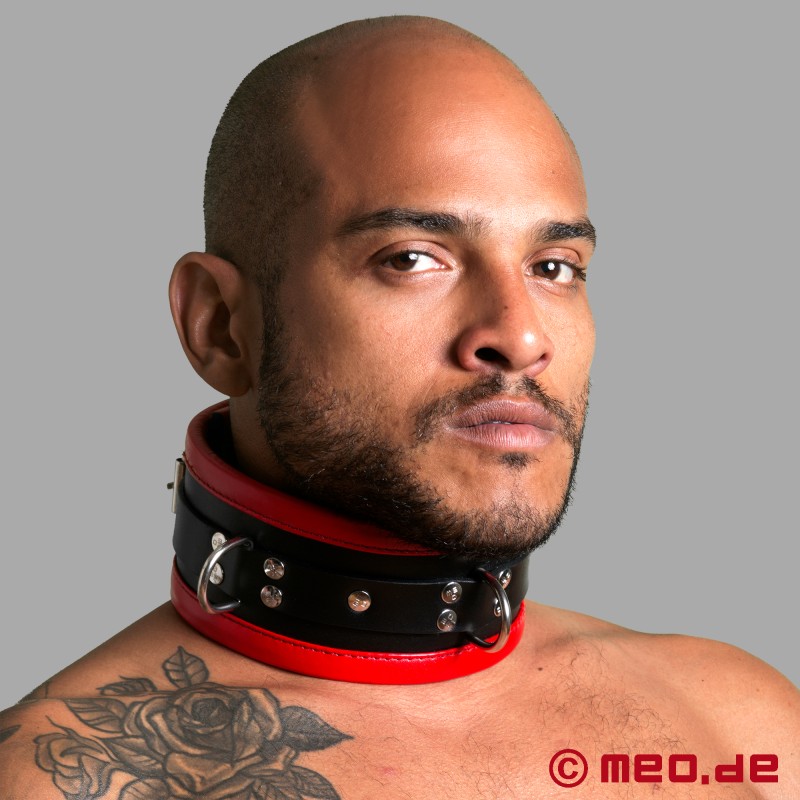 Кожена яка за обвързване - черна и червена - BDSM яка от серията Distinct на MEO Германия