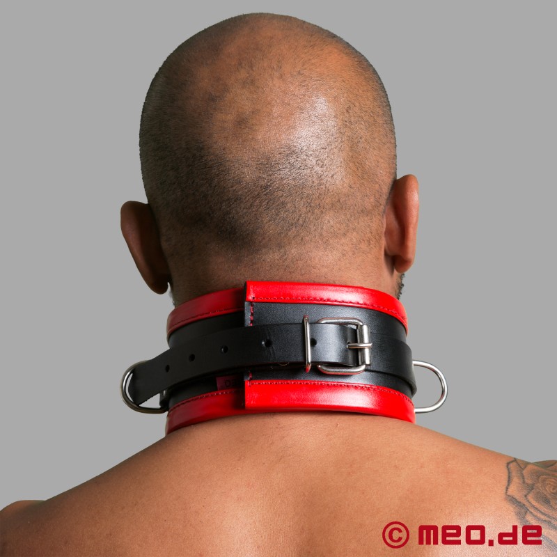 Bondage Halsband aus Leder - schwarz rot