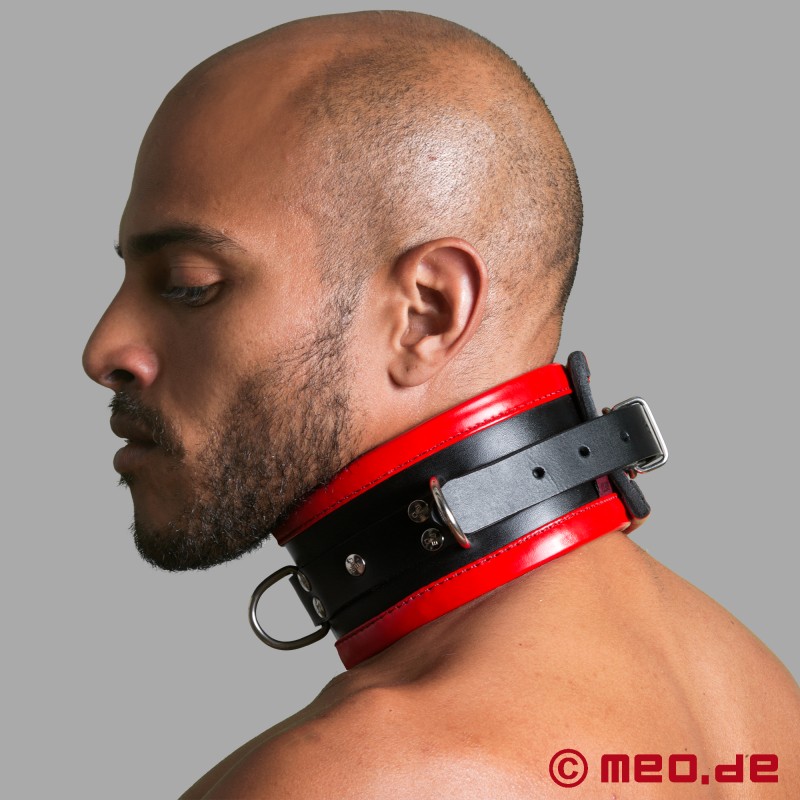 Leather Bondage Collar black red