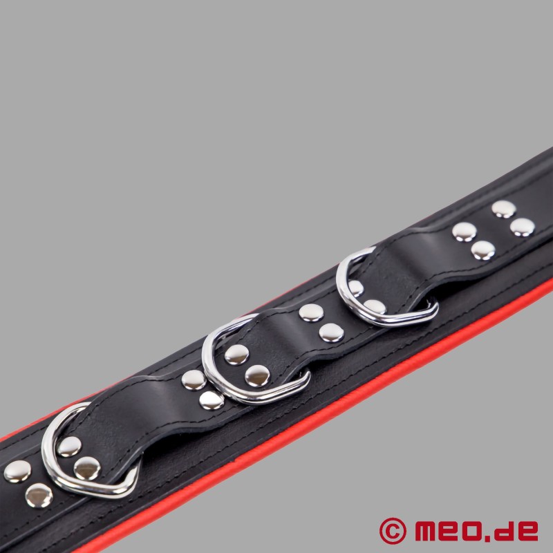 Bondage Halsband aus Leder - schwarz rot