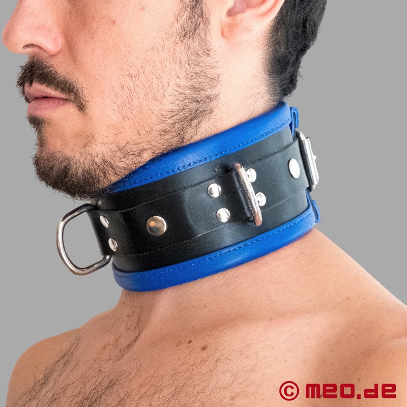 BDSM Halsband aus Leder - schwarz blau