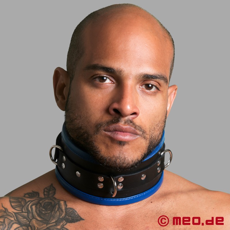 Leather Bondage Collar black blue