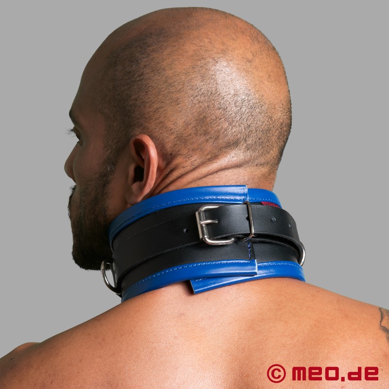 BDSM Halsband aus Leder - schwarz blau