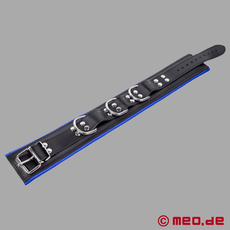 BDSM Halsband aus Leder - schwarz blau