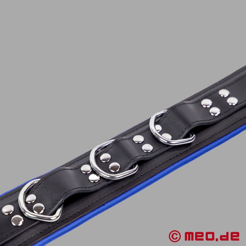 BDSM Halsband aus Leder - schwarz blau