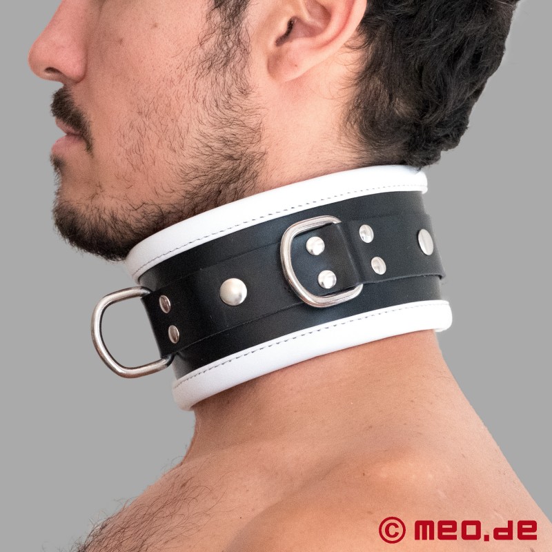 Usnjena ovratnica za bondage - črno-bela - BDSM ovratnica iz serije Distinct podjetja MEO Nemčija