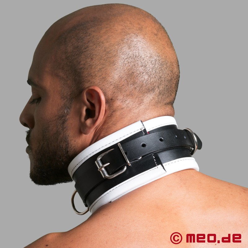 BDSM Halsband aus Leder - schwarz weiß