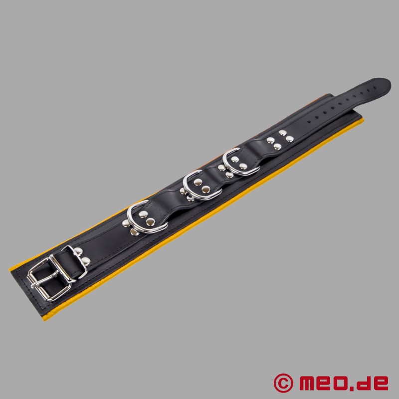Coleira bondage em pele - preto amarelo - 2