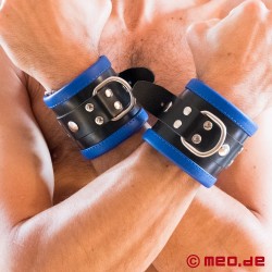 Leather Wrist Cuffs - black blue