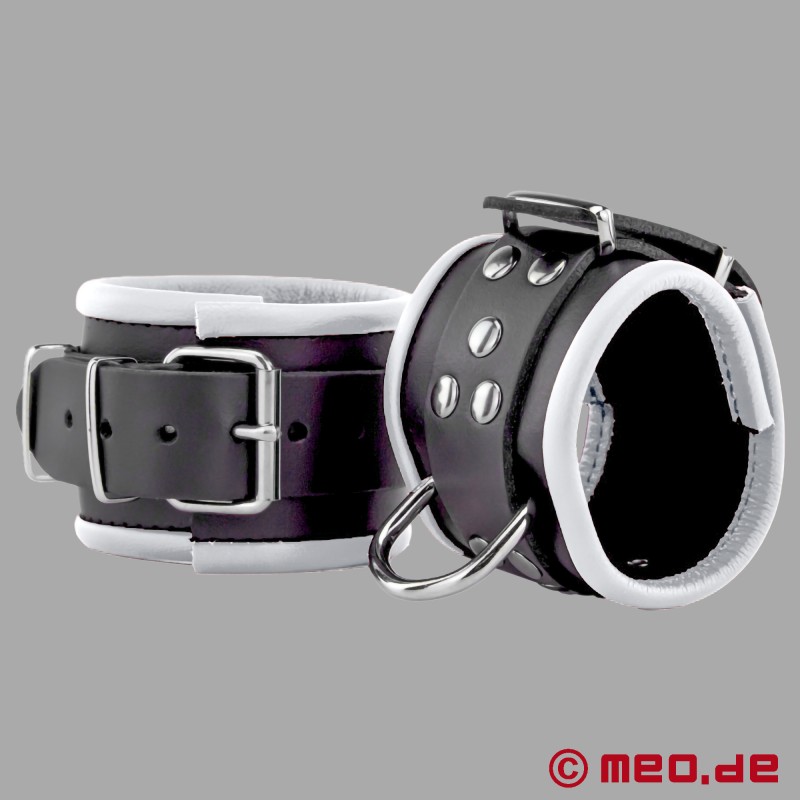 Leather wrist cuffs, padded - black / white