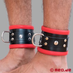 Leather ankle cuffs, padded - black / red