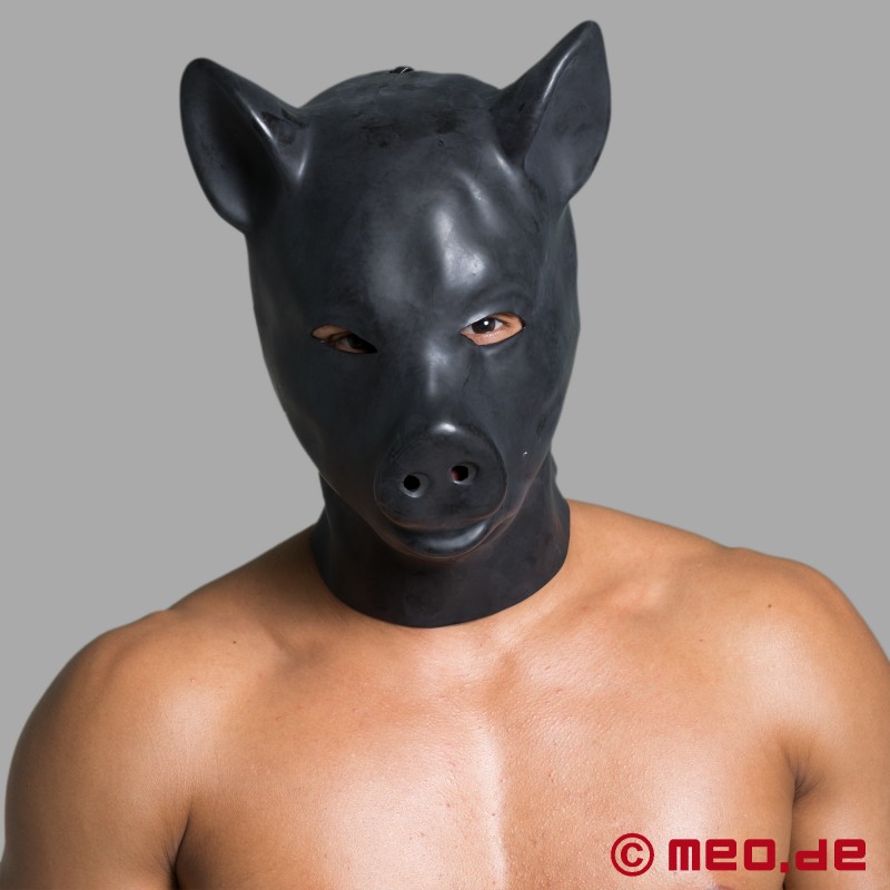 Masque de porc - masque de tête "porc" en latex noir