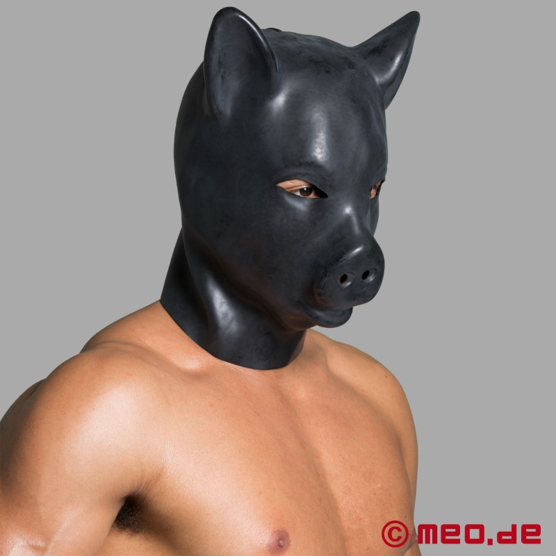 Grisemaske - Hovedmaske "Gris" lavet af sort latex