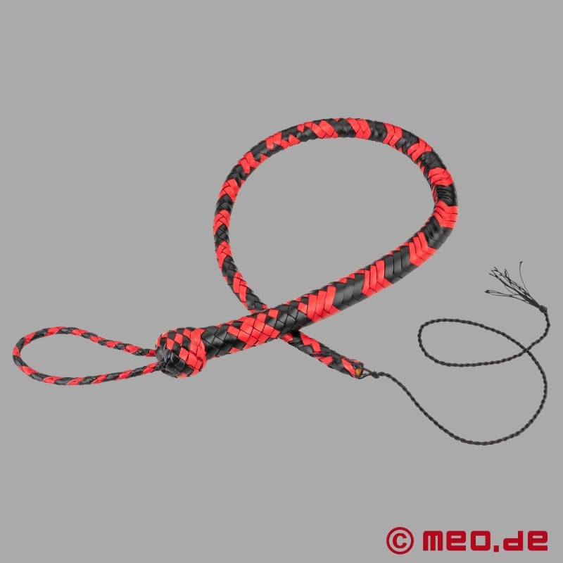 Frusta Single Tail in pelle nera / rossa - Frusta di lusso BDSM