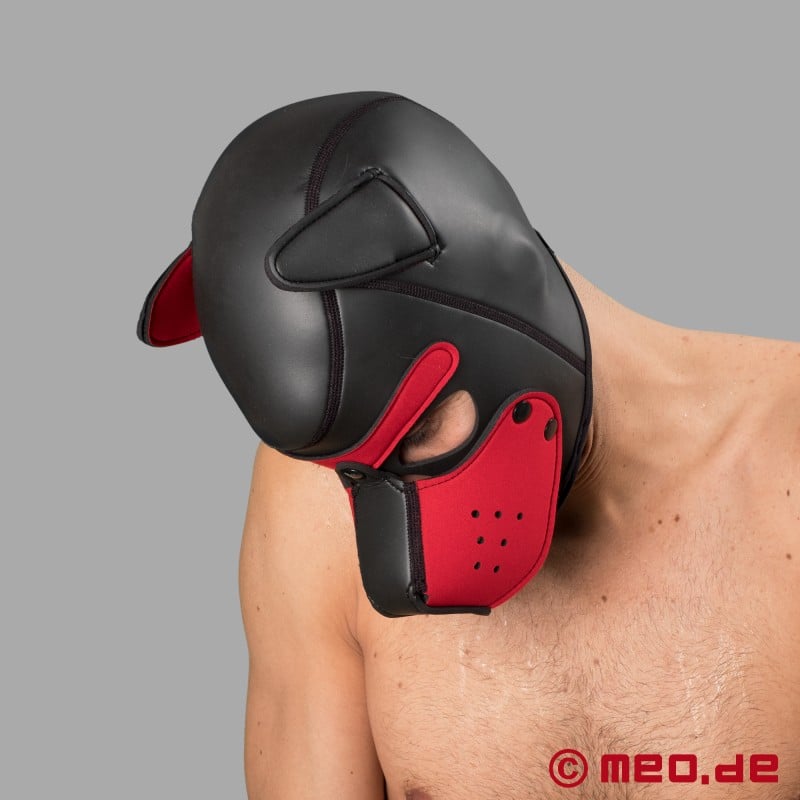 Human Pup - Neopreen masker - zwart/rood