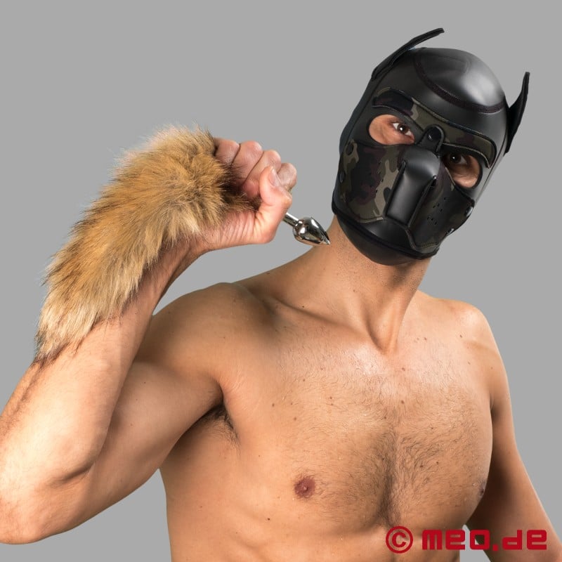 Human Pup - Butt Plug com cauda de pelo castanho claro - Cosplay &amp; Human Pup Play